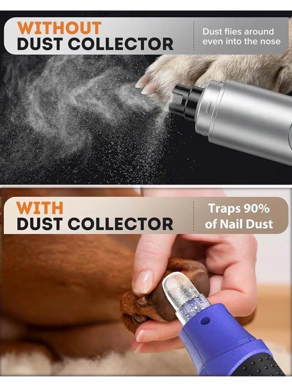 7-Speed Dog Nail Grinder with LED Light – Ultra Quiet Electric Pet Nail Trimmer